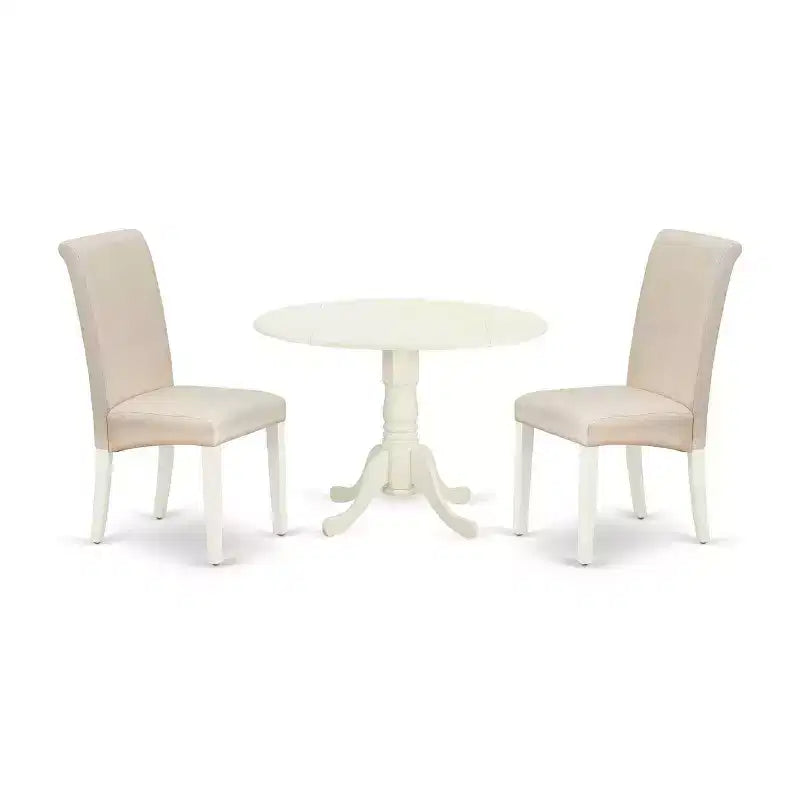 HomeStock 3-Piece Round Buttermilk and Cherry Finish Solid Wood Top Dining Table with 2-Parson Chairs with Drop Leaf