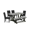 6-Piece Rectangle Natural Oak Finish Solid Wood Top dining Table with 1-Bench and 4-Chairs with