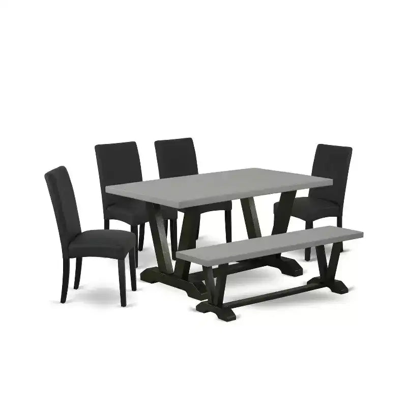 6-Piece Rectangle Natural Oak Finish Solid Wood Top dining Table with 1-Bench and 4-Chairs with