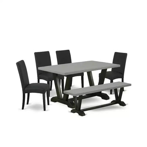 6-Piece Rectangle Natural Oak Finish Solid Wood Top dining Table with 1-Bench and 4-Chairs with