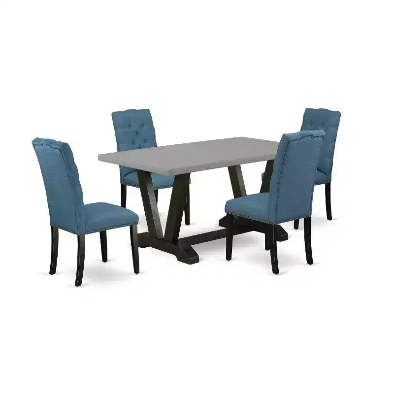 5-Piece Natural Oak Finish Solid Wood Top Dining Table with 4 Parson Chair with