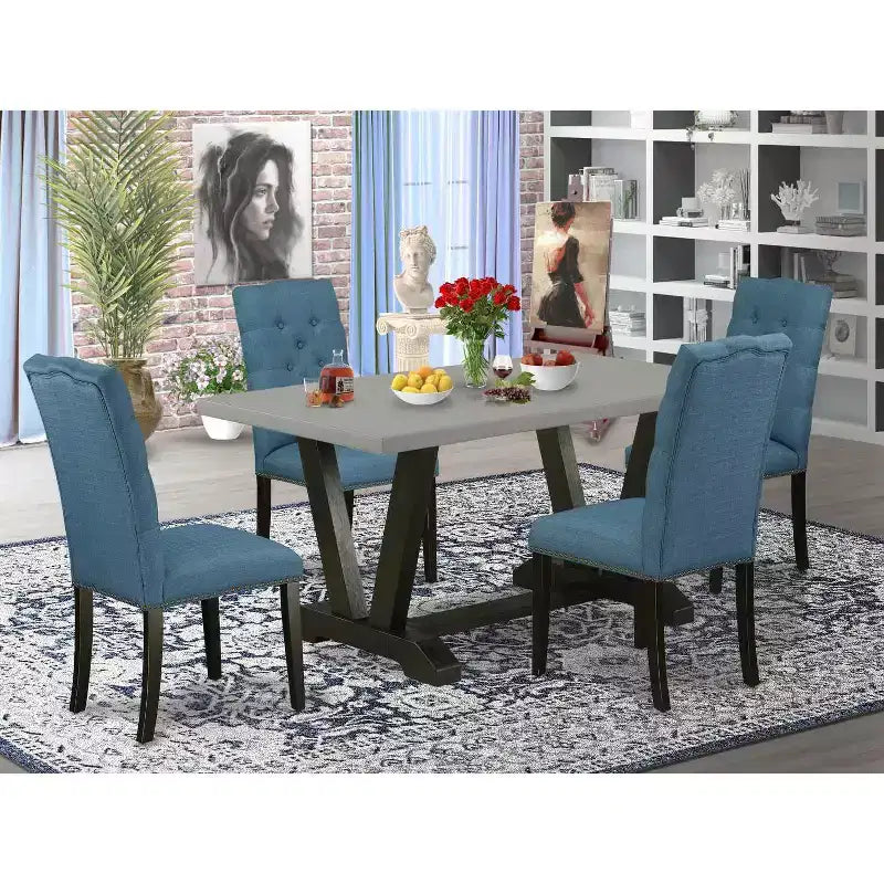 Table à manger 5 pièces en bois massif chêne naturel avec 4 chaises Parson avec