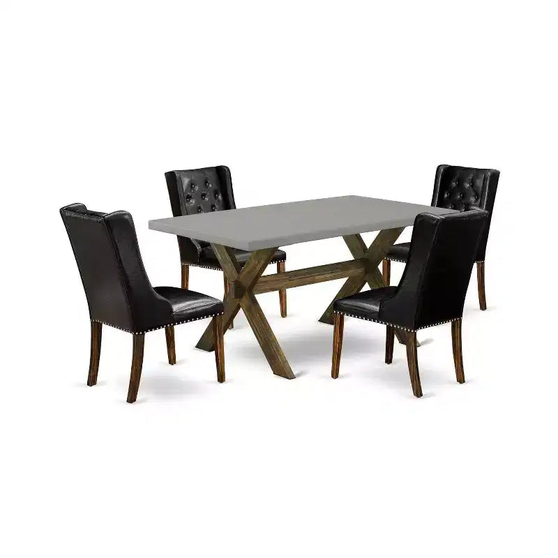 HomeStock 5-Piece Distressed Jacobean Finish Solid Wood Top Dining Table with 4 Parson Chair