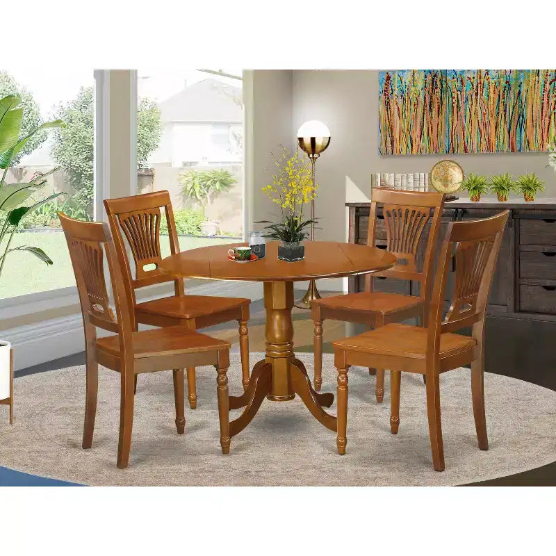 Ensemble de salle à manger Lakeside - Table et 4 chaises - Ensemble de cuisine en bois dur - Fini brun selle