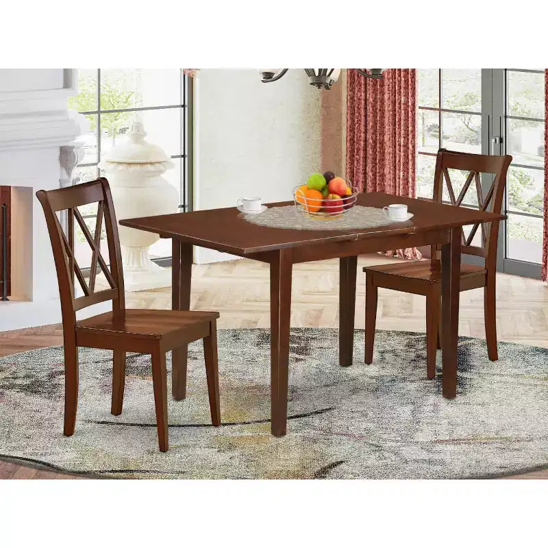 Ensemble de table de cuisine bohème - Ensemble de salle à manger 3 pièces pour petits espaces - Table rectangulaire et 2 chaises - Fini acajou