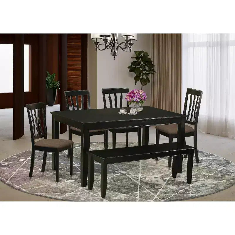 Ensemble de salle à manger contemporain - Table et 4 chaises avec banc - Ensemble dînette chic