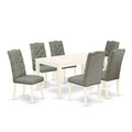 Rectangular Dining Table Set - 7 Piece Table and Chair Set - Linen White Finish