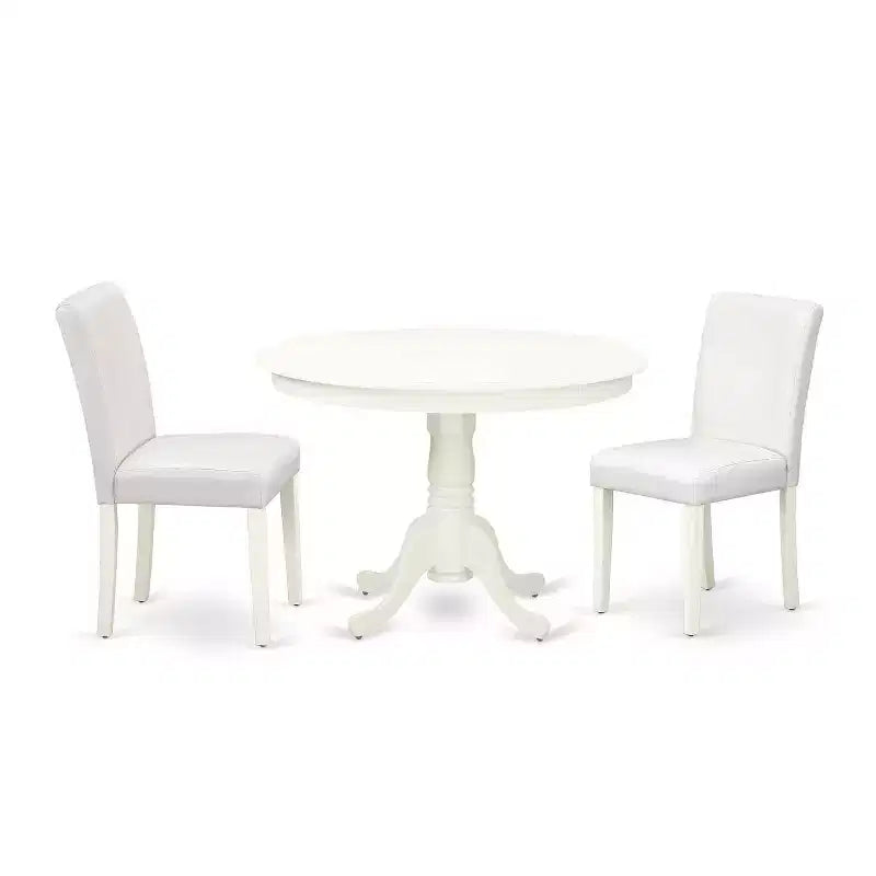 Kitchen Table Set 3 Piece - Round Dining Table & 2 Chairs - Small Space Dining Set - 42 Inch Linen White