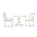 Kitchen Table Set 3 Piece - Round Dining Table & 2 Chairs - Small Space Dining Set - 42 Inch Linen White