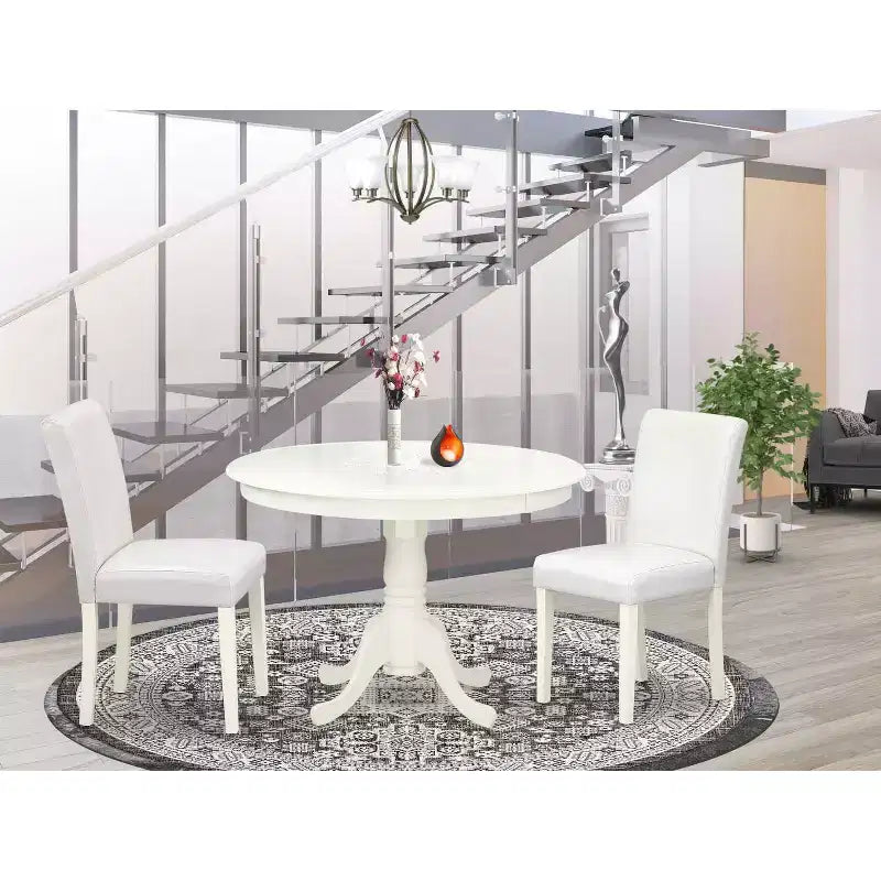 Ensemble table et chaises de cuisine 3 pièces - Table à manger ronde et 2 chaises - Ensemble de salle à manger pour petits espaces - 42 pouces blanc lin