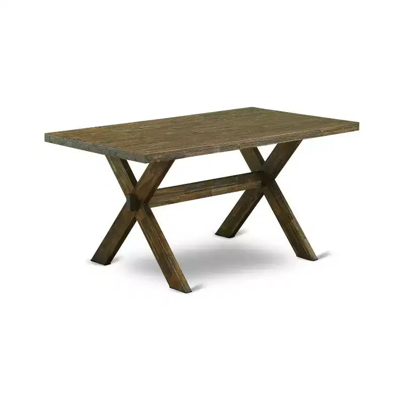Table à manger 3 pièces HomeStock avec plateau en bois massif finition jacobéenne vieillie et 2 bancs