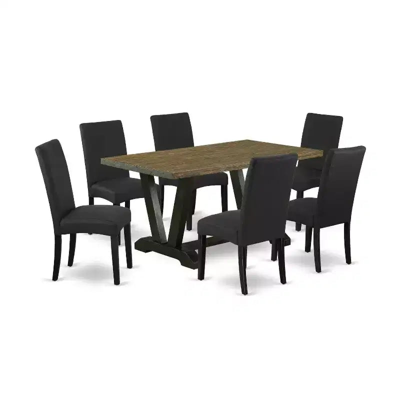 7-Piece Natural Oak Finish Solid Wood Top Dining Table with 6-Chairs with