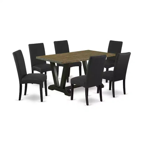 7-Piece Natural Oak Finish Solid Wood Top Dining Table with 6-Chairs with
