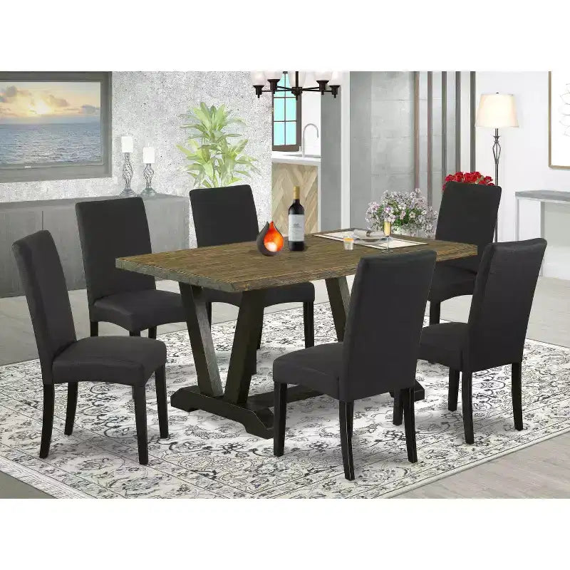 Ensemble table de salle à manger 7 pièces avec plateau en bois massif finition chêne naturel et 6 chaises avec