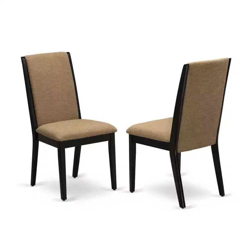 Ensemble de salle à manger HomeStock 5 pièces, table ronde en bois massif au fini noir brossé avec 4 chaises Parson