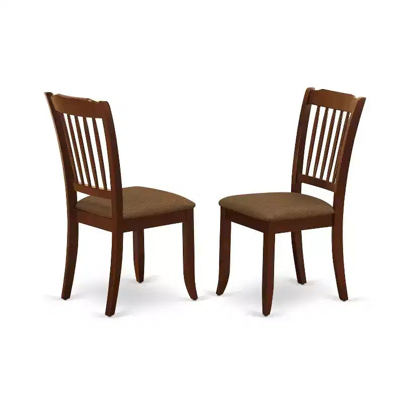 Ensemble de coin-repas 3 pièces Coastal - Table de cuisine ronde et 2 chaises de salle à manger en lin - Fini acajou