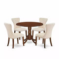 HomeStock 5-Piece Round Mahogany Finish Solid Wood Top Dining Table with 4 Parson Chair