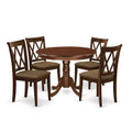 HomeStock 5-Piece Round Mahogany Finish Solid Wood Top Dining table with 4-Chairs with Cross Back
