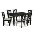 HomeStock 7-Piece Rectangle Black Finish Solid Wood Top Dining Table with 6-Chairs with Butterfly Leaf Cross Back