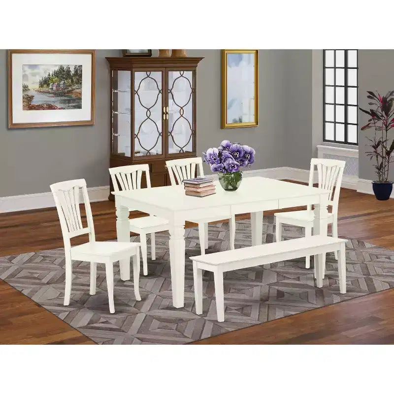 Ensemble de salle à manger de ferme - 1 table rectangulaire de 6 places et 4 chaises + banc - 106,68/152,4 cm
