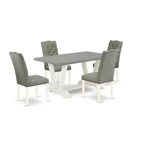 5-Piece Rectangle Natural Oak Finish Solid Wood Top Dining Table with 4 Parson Chair with