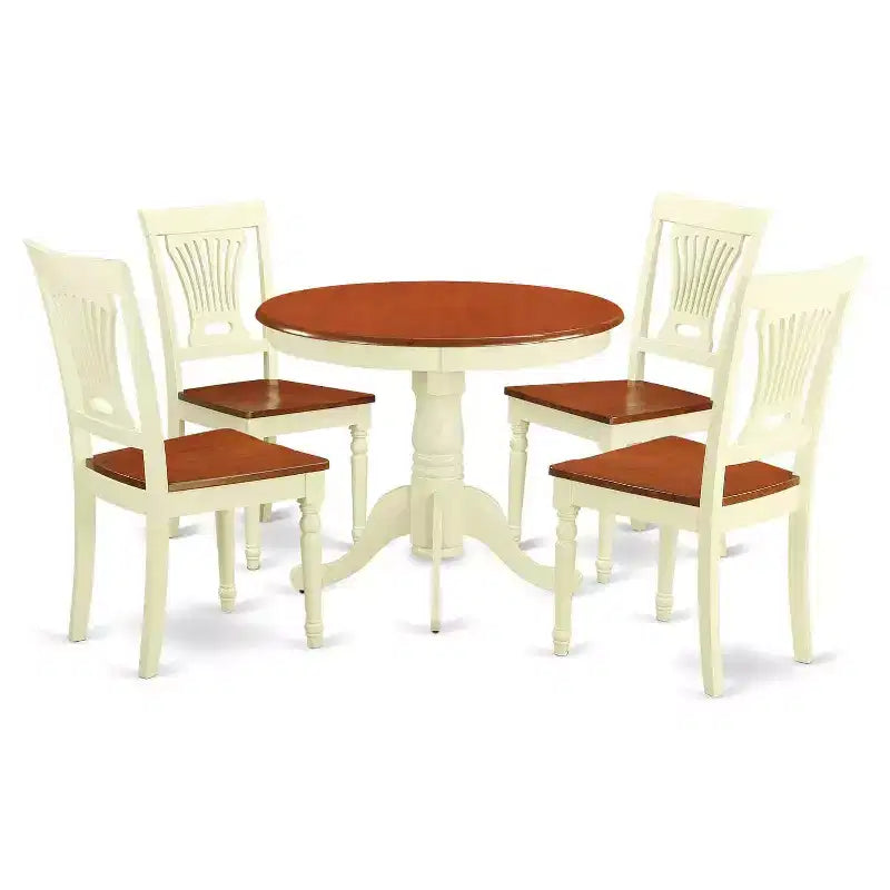 5-Piece Round Buttermilk and Cherry Finish Solid Wood Top Dining table with 4 Chairs with