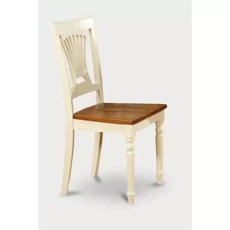 Table à manger 5 pièces ronde en bois massif avec plateau fini en babeurre et cerisier, avec 4 chaises