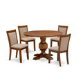 HomeStock 5-Piece Round Natural Oak Finish Solid Wood Top Dining Table with 4 Parson Chair