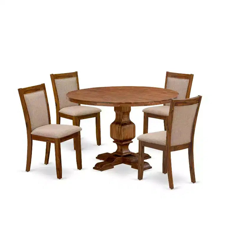 HomeStock 5-Piece Round Natural Oak Finish Solid Wood Top Dining Table with 4 Parson Chair