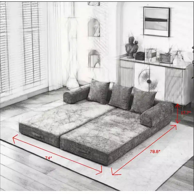 Canapé-lit de sol Okak Chenille avec matelas pliable convertible, canapé-futon 2 places pour salon, chambre à coucher