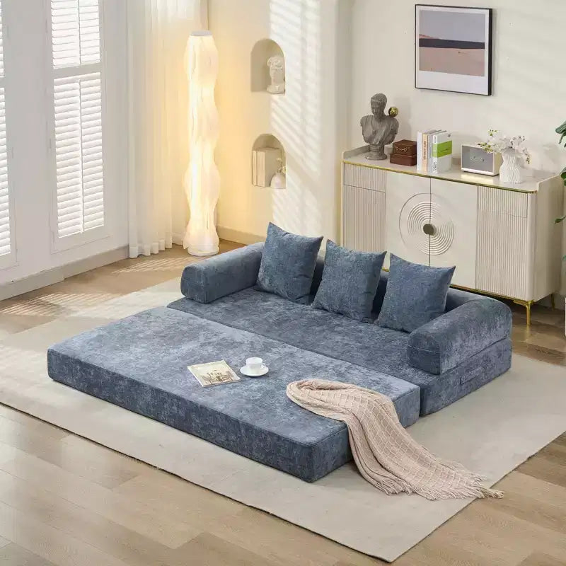 Canapé-lit de sol Okak Chenille avec matelas pliable convertible, canapé-futon 2 places pour salon, chambre à coucher
