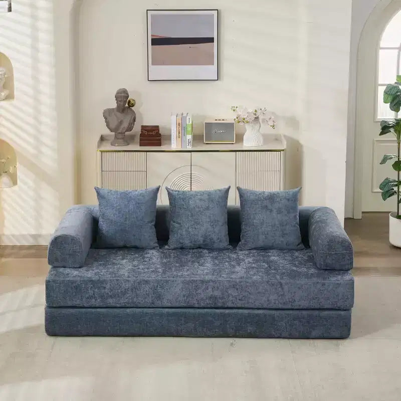 Canapé-lit de sol Okak Chenille avec matelas pliable convertible, canapé-futon 2 places pour salon, chambre à coucher