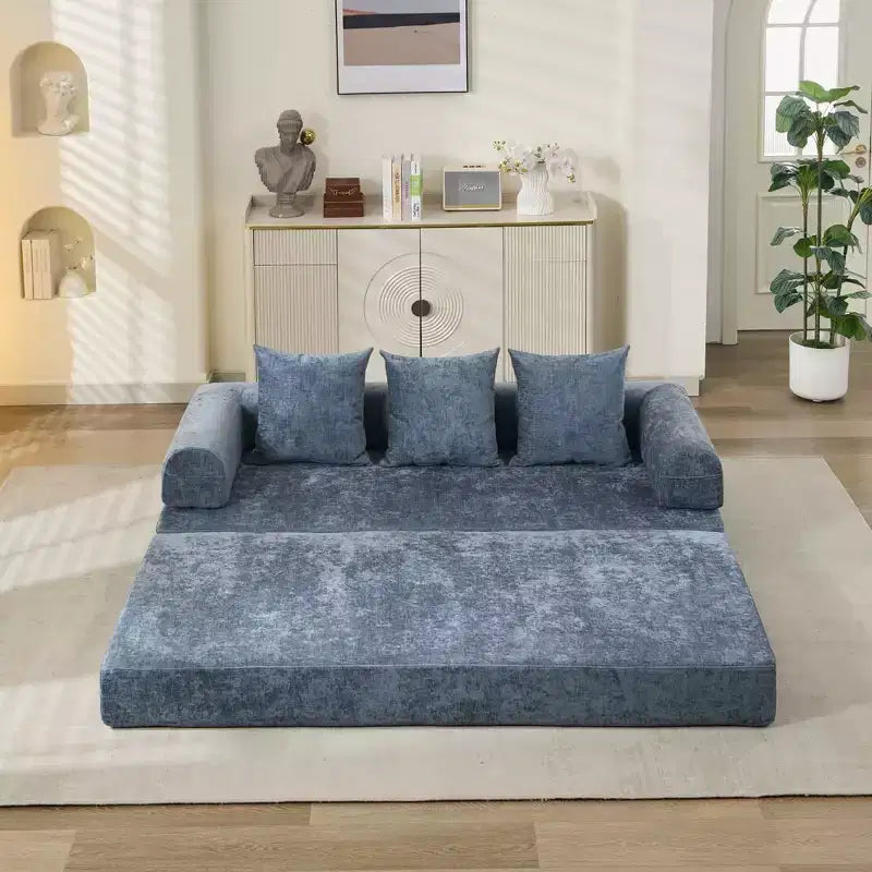 Canapé-lit de sol Okak Chenille avec matelas pliable convertible, canapé-futon 2 places pour salon, chambre à coucher