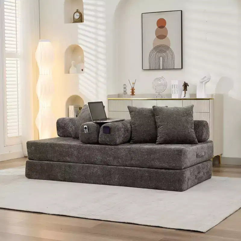 Canapé-lit de sol Okak Chenille avec matelas pliable convertible, canapé-futon 2 places pour salon, chambre à coucher
