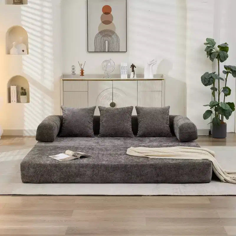 Canapé-lit de sol Okak Chenille avec matelas pliable convertible, canapé-futon 2 places pour salon, chambre à coucher