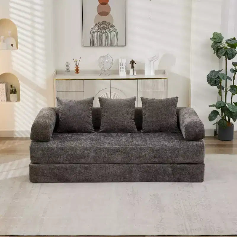 Canapé-lit de sol Okak Chenille avec matelas pliable convertible, canapé-futon 2 places pour salon, chambre à coucher