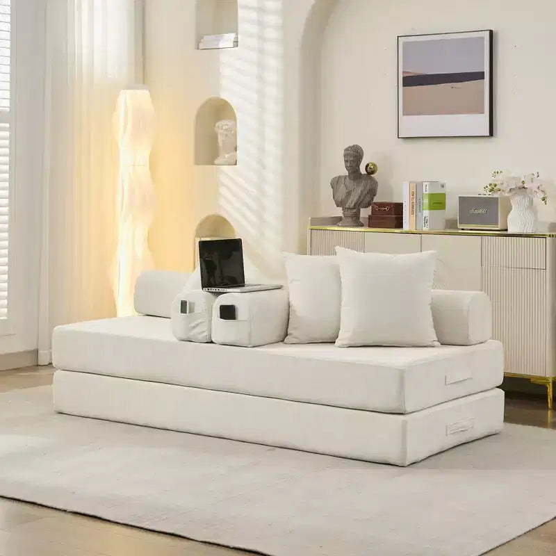 Canapé-lit de sol Okak Chenille avec matelas pliable convertible, canapé-futon 2 places pour salon, chambre à coucher