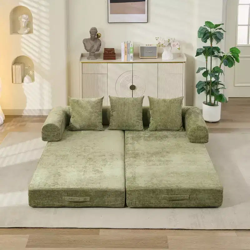 Canapé-lit de sol Okak Chenille avec matelas pliable convertible, canapé-futon 2 places pour salon, chambre à coucher
