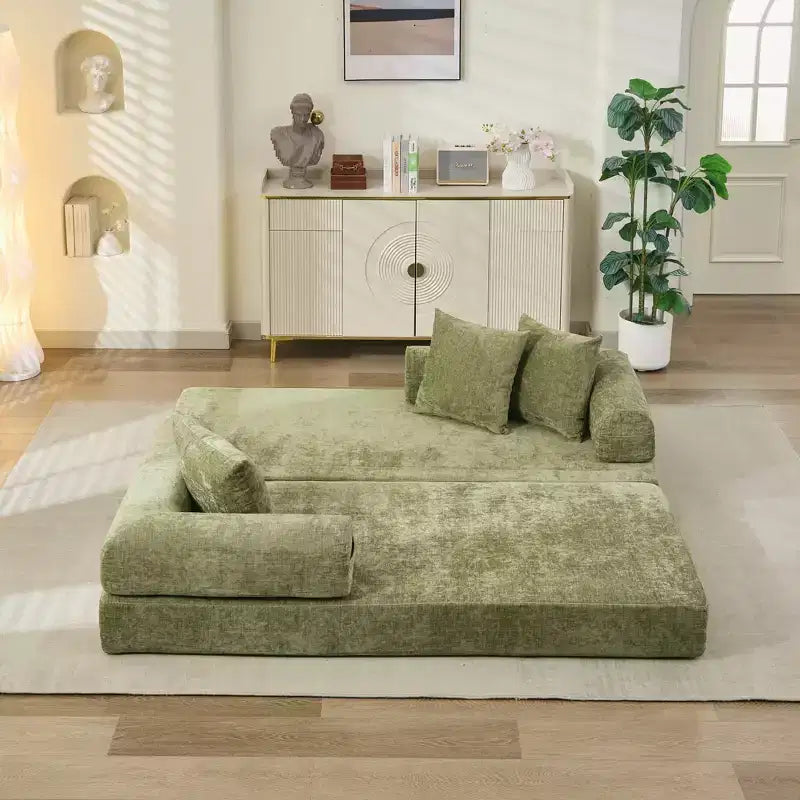Canapé-lit de sol Okak Chenille avec matelas pliable convertible, canapé-futon 2 places pour salon, chambre à coucher