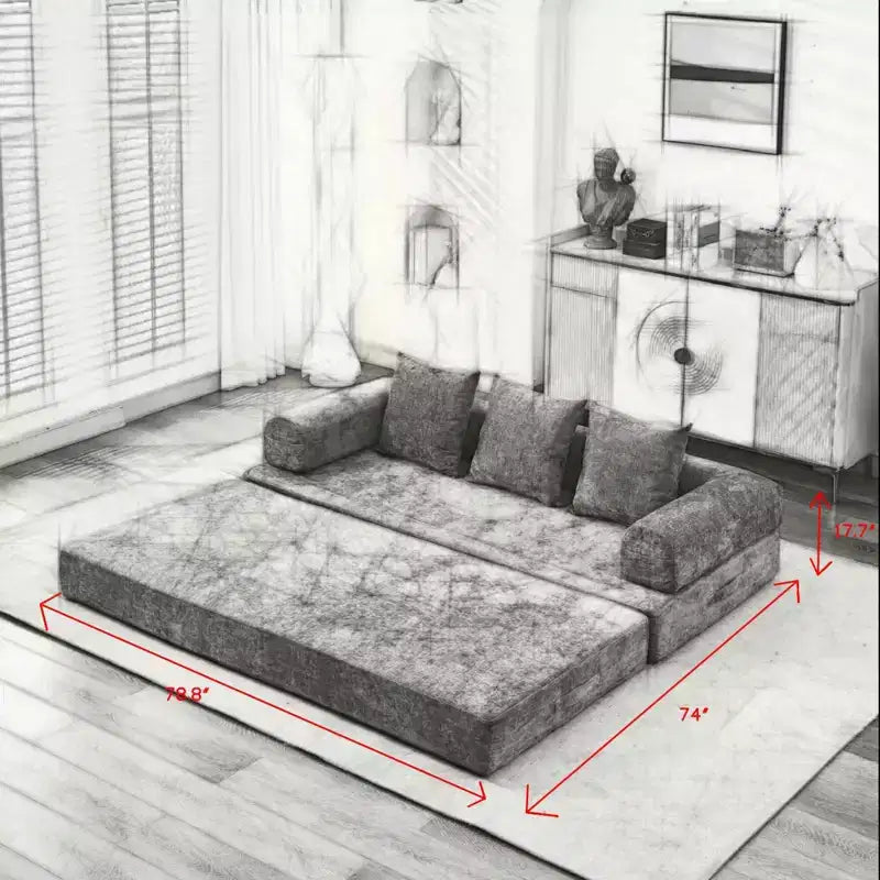 Canapé-lit de sol Okak Chenille avec matelas pliable convertible, canapé-futon 2 places pour salon, chambre à coucher