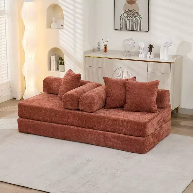Canapé-lit de sol Okak Chenille avec matelas pliable convertible, canapé-futon 2 places pour salon, chambre à coucher