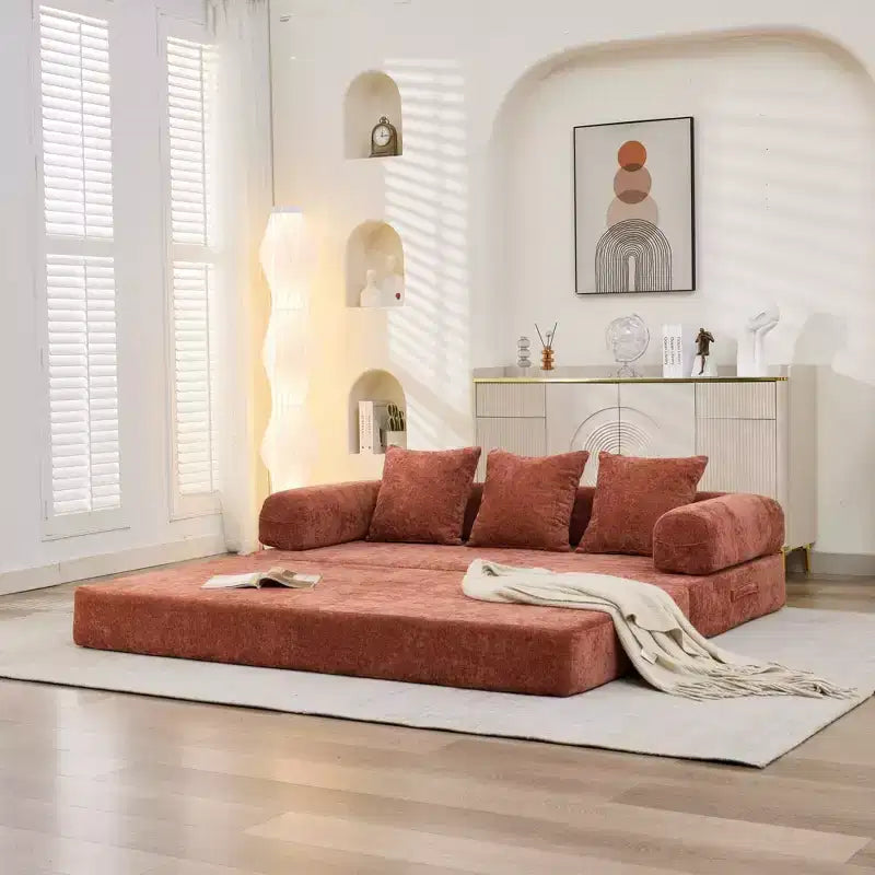 Canapé-lit de sol Okak Chenille avec matelas pliable convertible, canapé-futon 2 places pour salon, chambre à coucher