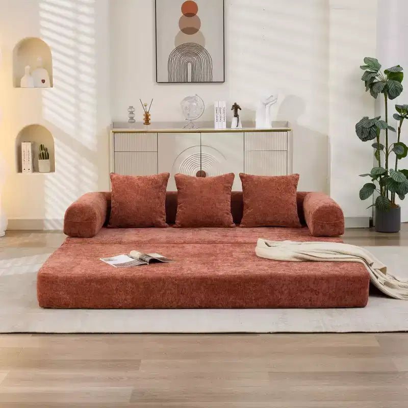 Canapé-lit de sol Okak Chenille avec matelas pliable convertible, canapé-futon 2 places pour salon, chambre à coucher