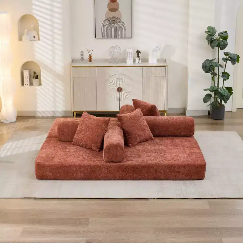 Canapé-lit de sol Okak Chenille avec matelas pliable convertible, canapé-futon 2 places pour salon, chambre à coucher