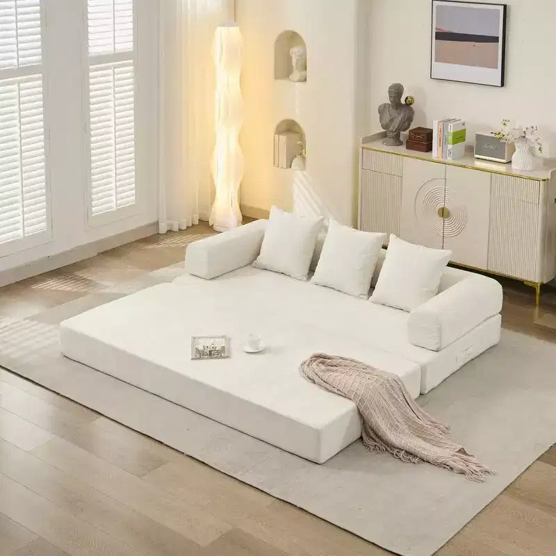 Canapé-lit de sol Okak Chenille avec matelas pliable convertible, canapé-futon 2 places pour salon, chambre à coucher