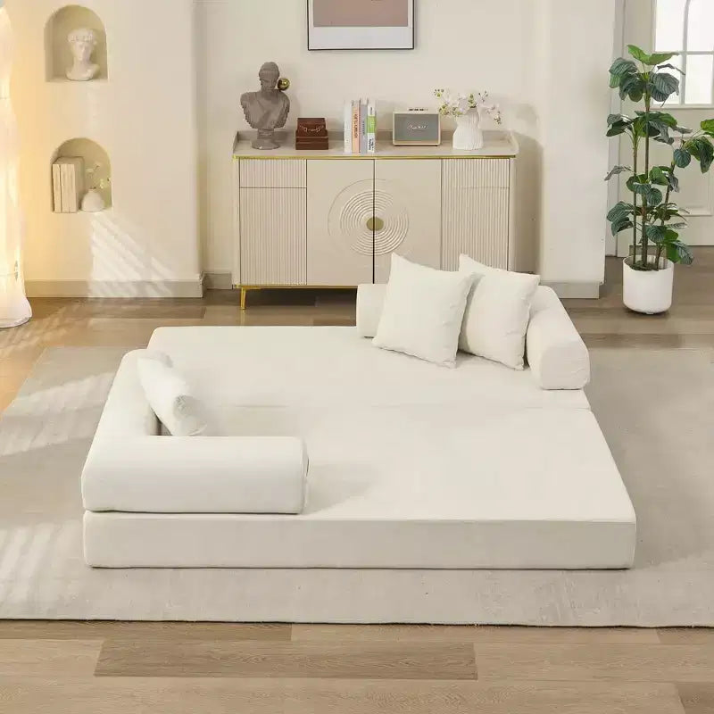 Canapé-lit de sol Okak Chenille avec matelas pliable convertible, canapé-futon 2 places pour salon, chambre à coucher