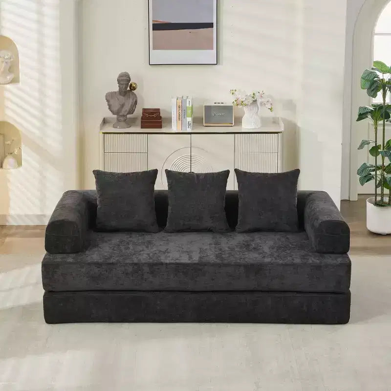 Canapé-lit de sol Okak Chenille avec matelas pliable convertible, canapé-futon 2 places pour salon, chambre à coucher