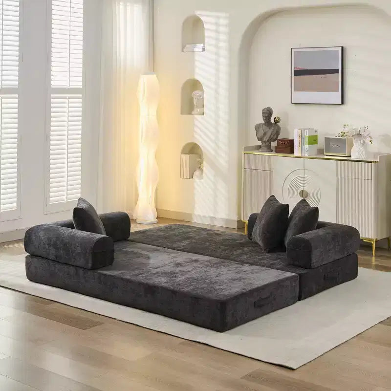 Canapé-lit de sol Okak Chenille avec matelas pliable convertible, canapé-futon 2 places pour salon, chambre à coucher