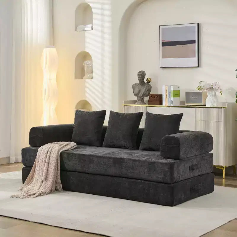 Canapé-lit de sol Okak Chenille avec matelas pliable convertible, canapé-futon 2 places pour salon, chambre à coucher