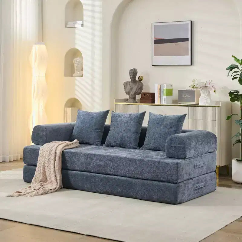 Canapé-lit de sol Okak Chenille avec matelas pliable convertible, canapé-futon 2 places pour salon, chambre à coucher